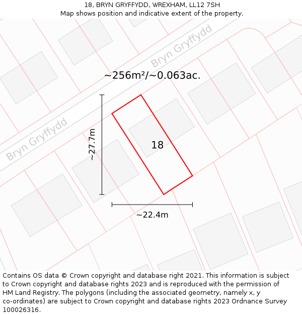 18, BRYN GRYFFYDD, WREXHAM, LL12 7SH: Plot and title map