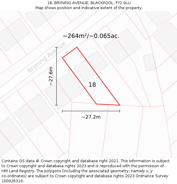 18, BRYNING AVENUE, BLACKPOOL, FY2 9LU: Plot and title map