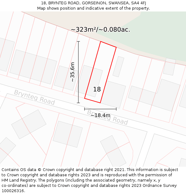 18, BRYNTEG ROAD, GORSEINON, SWANSEA, SA4 4FJ: Plot and title map