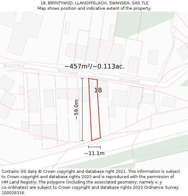 18, BRYNTYWOD, LLANGYFELACH, SWANSEA, SA5 7LE: Plot and title map