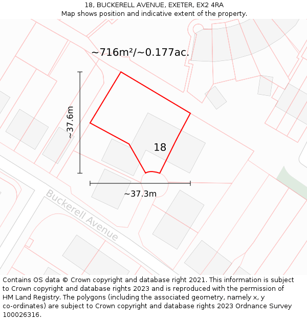18, BUCKERELL AVENUE, EXETER, EX2 4RA: Plot and title map