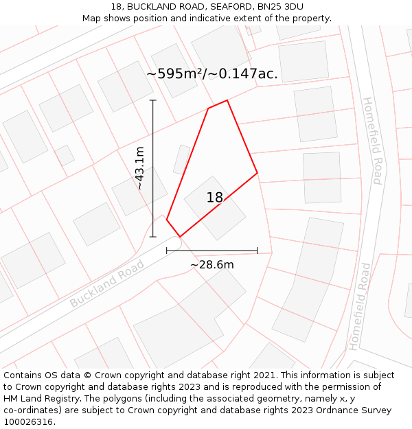 18, BUCKLAND ROAD, SEAFORD, BN25 3DU: Plot and title map