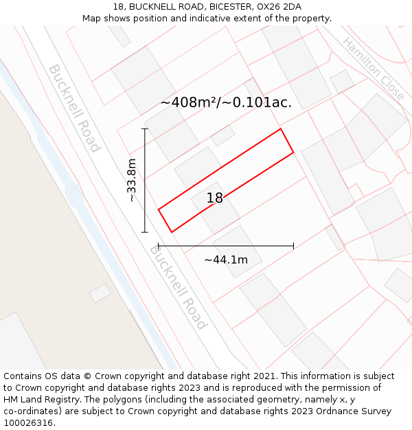 18, BUCKNELL ROAD, BICESTER, OX26 2DA: Plot and title map