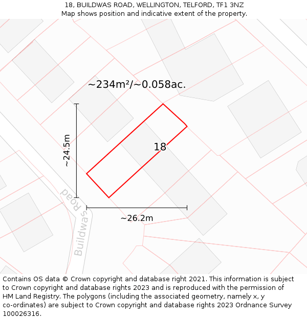 18, BUILDWAS ROAD, WELLINGTON, TELFORD, TF1 3NZ: Plot and title map