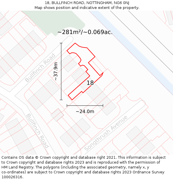 18, BULLFINCH ROAD, NOTTINGHAM, NG6 0NJ: Plot and title map