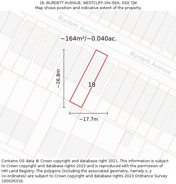 18, BURDETT AVENUE, WESTCLIFF-ON-SEA, SS0 7JW: Plot and title map