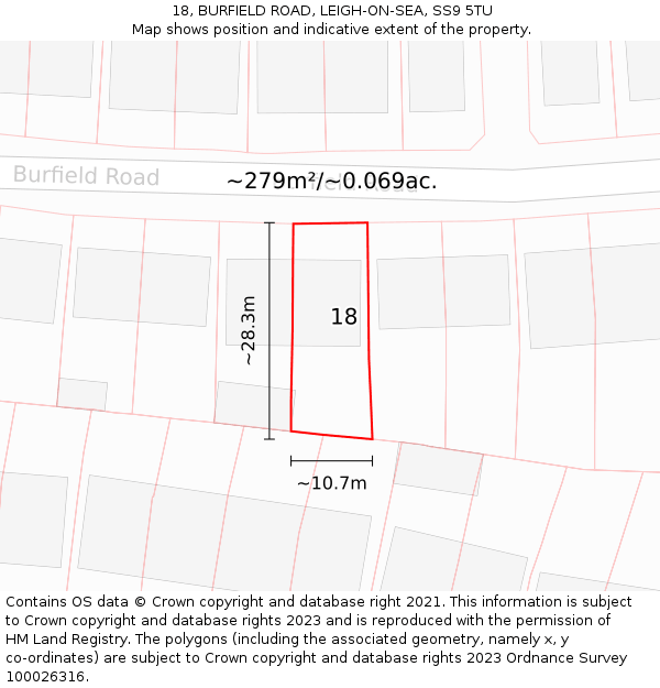 18, BURFIELD ROAD, LEIGH-ON-SEA, SS9 5TU: Plot and title map