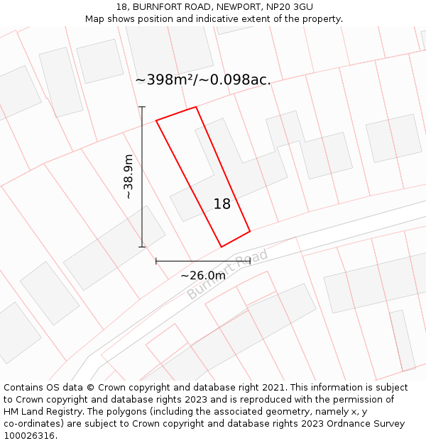 18, BURNFORT ROAD, NEWPORT, NP20 3GU: Plot and title map