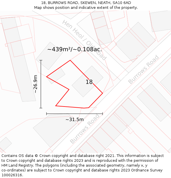 18, BURROWS ROAD, SKEWEN, NEATH, SA10 6AD: Plot and title map