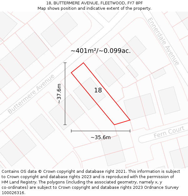 18, BUTTERMERE AVENUE, FLEETWOOD, FY7 8PF: Plot and title map