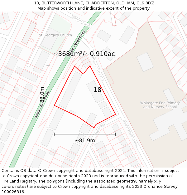 18, BUTTERWORTH LANE, CHADDERTON, OLDHAM, OL9 8DZ: Plot and title map