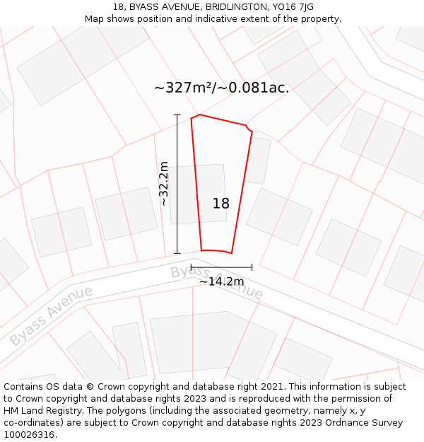 18, BYASS AVENUE, BRIDLINGTON, YO16 7JG: Plot and title map