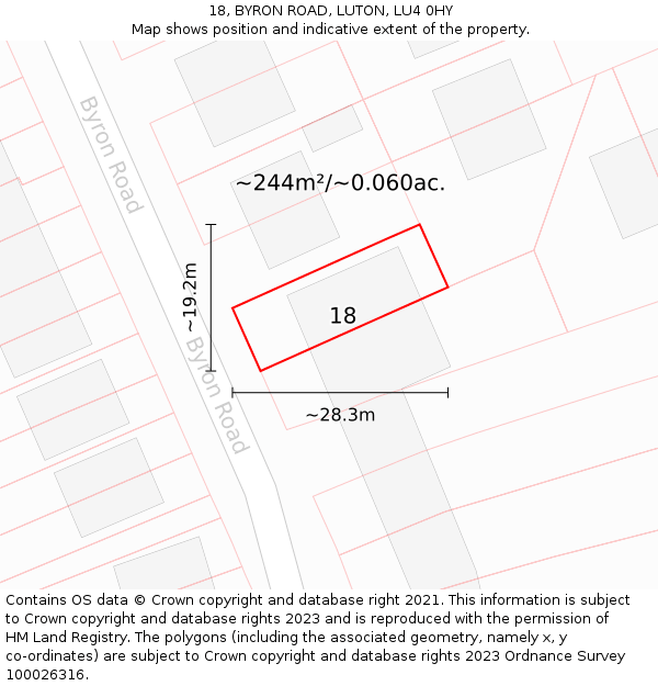 18, BYRON ROAD, LUTON, LU4 0HY: Plot and title map