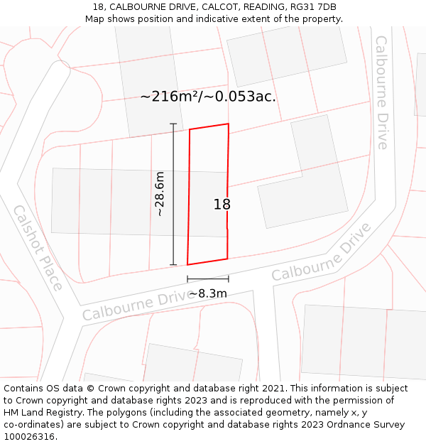 18, CALBOURNE DRIVE, CALCOT, READING, RG31 7DB: Plot and title map