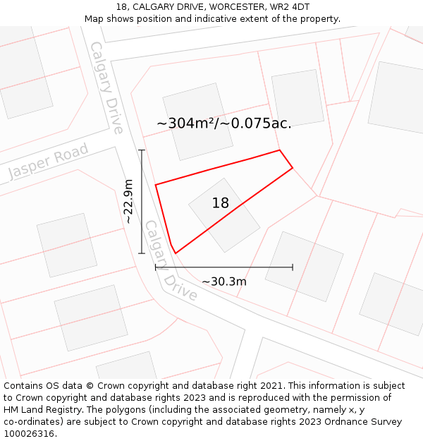 18, CALGARY DRIVE, WORCESTER, WR2 4DT: Plot and title map