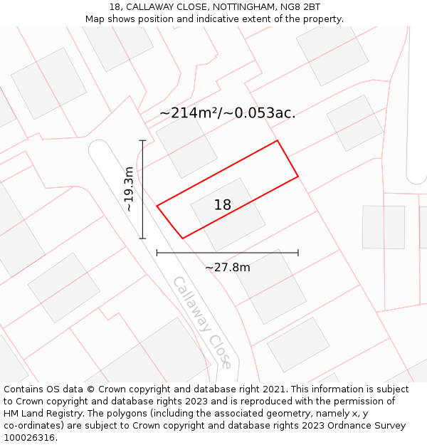 18, CALLAWAY CLOSE, NOTTINGHAM, NG8 2BT: Plot and title map