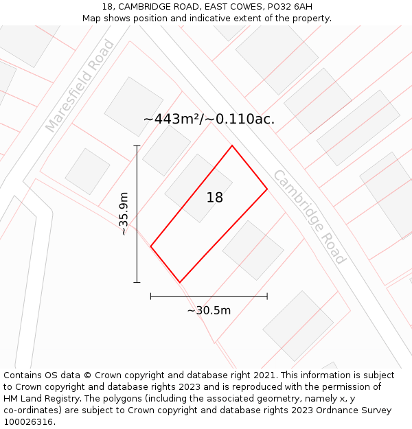 18, CAMBRIDGE ROAD, EAST COWES, PO32 6AH: Plot and title map