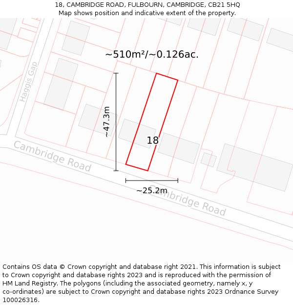 18, CAMBRIDGE ROAD, FULBOURN, CAMBRIDGE, CB21 5HQ: Plot and title map