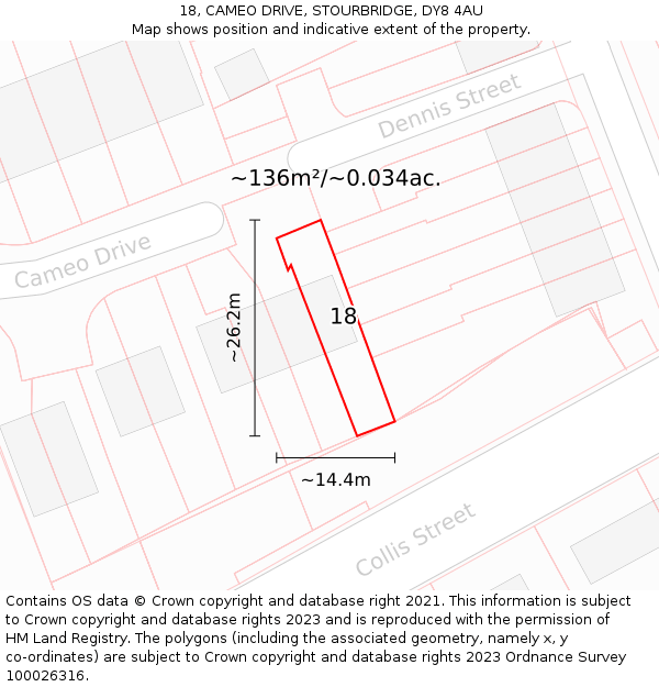 18, CAMEO DRIVE, STOURBRIDGE, DY8 4AU: Plot and title map