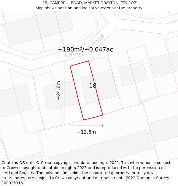 18, CAMPBELL ROAD, MARKET DRAYTON, TF9 1QZ: Plot and title map