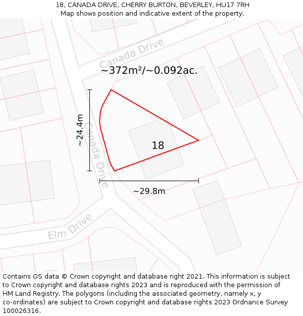 18, CANADA DRIVE, CHERRY BURTON, BEVERLEY, HU17 7RH: Plot and title map