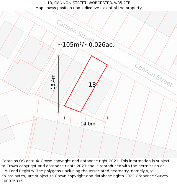 18, CANNON STREET, WORCESTER, WR5 2ER: Plot and title map