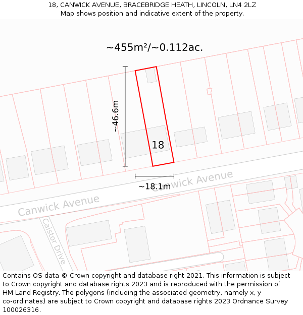 18, CANWICK AVENUE, BRACEBRIDGE HEATH, LINCOLN, LN4 2LZ: Plot and title map