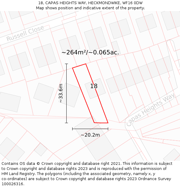 18, CAPAS HEIGHTS WAY, HECKMONDWIKE, WF16 0DW: Plot and title map