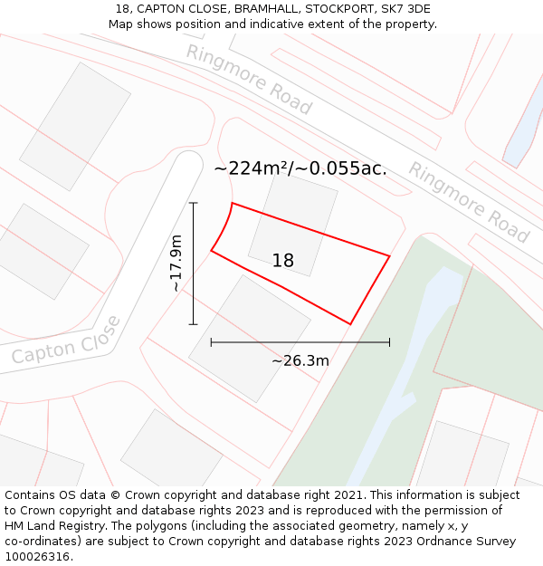 18, CAPTON CLOSE, BRAMHALL, STOCKPORT, SK7 3DE: Plot and title map