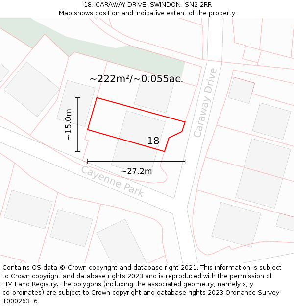 18, CARAWAY DRIVE, SWINDON, SN2 2RR: Plot and title map