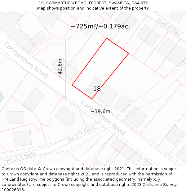 18, CARMARTHEN ROAD, FFOREST, SWANSEA, SA4 0TX: Plot and title map