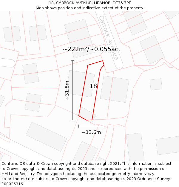 18, CARROCK AVENUE, HEANOR, DE75 7PF: Plot and title map