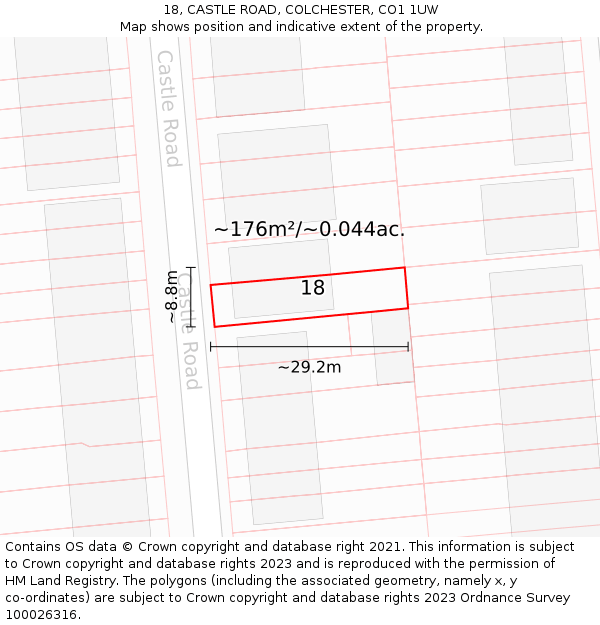 18, CASTLE ROAD, COLCHESTER, CO1 1UW: Plot and title map