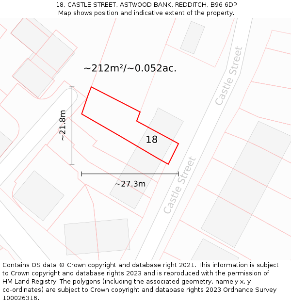 18, CASTLE STREET, ASTWOOD BANK, REDDITCH, B96 6DP: Plot and title map