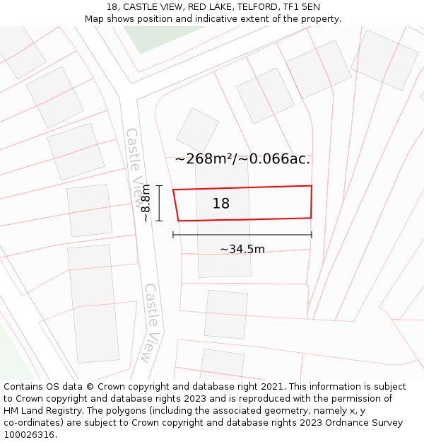 18, CASTLE VIEW, RED LAKE, TELFORD, TF1 5EN: Plot and title map