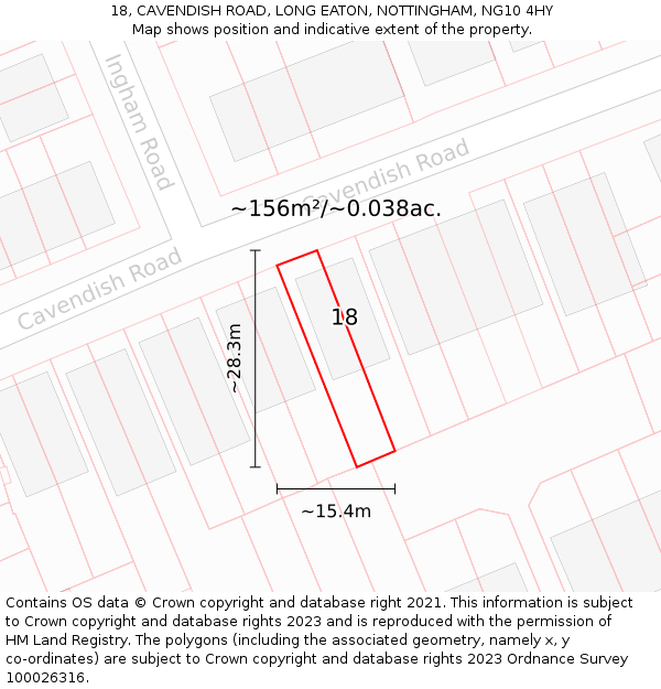 18, CAVENDISH ROAD, LONG EATON, NOTTINGHAM, NG10 4HY: Plot and title map