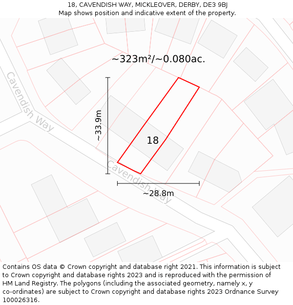 18, CAVENDISH WAY, MICKLEOVER, DERBY, DE3 9BJ: Plot and title map