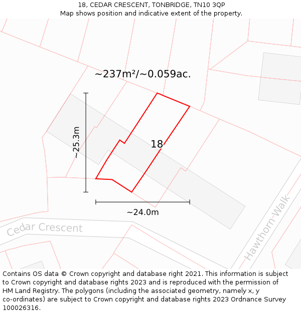 18, CEDAR CRESCENT, TONBRIDGE, TN10 3QP: Plot and title map