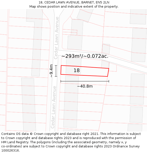 18, CEDAR LAWN AVENUE, BARNET, EN5 2LN: Plot and title map