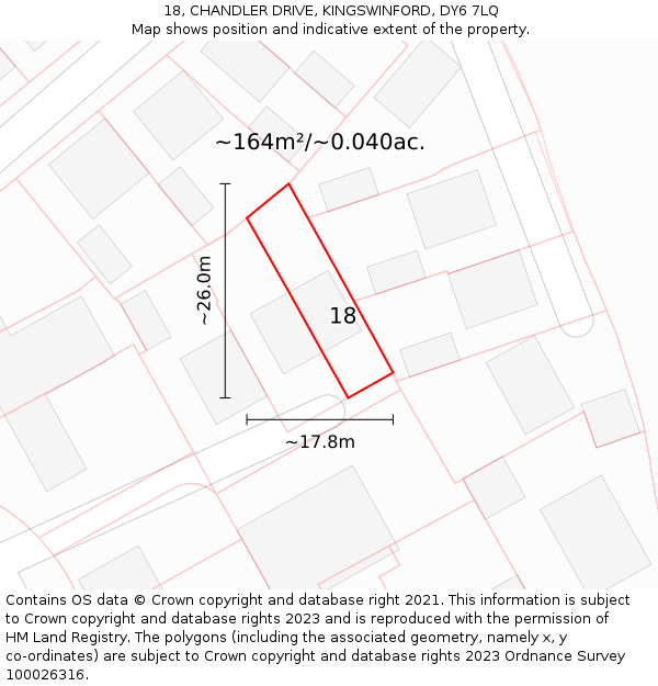 18, CHANDLER DRIVE, KINGSWINFORD, DY6 7LQ: Plot and title map