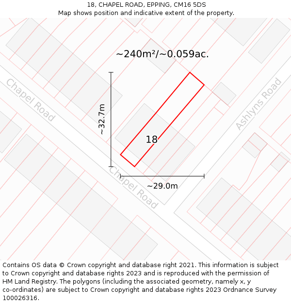 18, CHAPEL ROAD, EPPING, CM16 5DS: Plot and title map