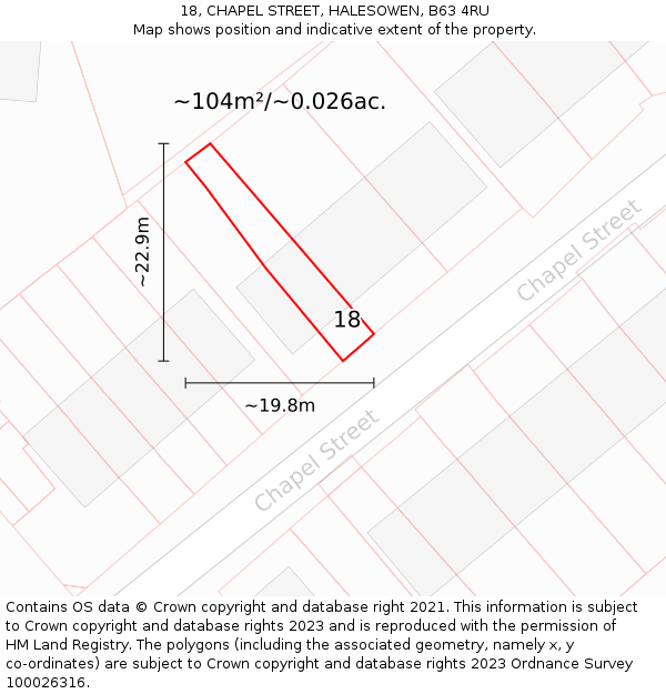 18, CHAPEL STREET, HALESOWEN, B63 4RU: Plot and title map