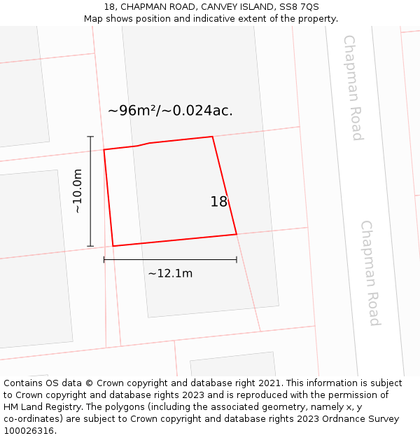 18, CHAPMAN ROAD, CANVEY ISLAND, SS8 7QS: Plot and title map