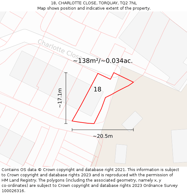 18, CHARLOTTE CLOSE, TORQUAY, TQ2 7NL: Plot and title map