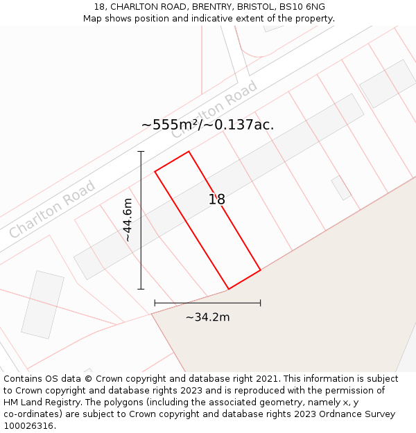 18, CHARLTON ROAD, BRENTRY, BRISTOL, BS10 6NG: Plot and title map