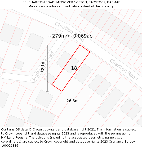 18, CHARLTON ROAD, MIDSOMER NORTON, RADSTOCK, BA3 4AE: Plot and title map