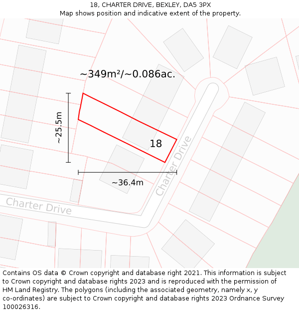 18, CHARTER DRIVE, BEXLEY, DA5 3PX: Plot and title map