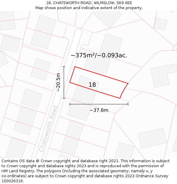 18, CHATSWORTH ROAD, WILMSLOW, SK9 6EE: Plot and title map