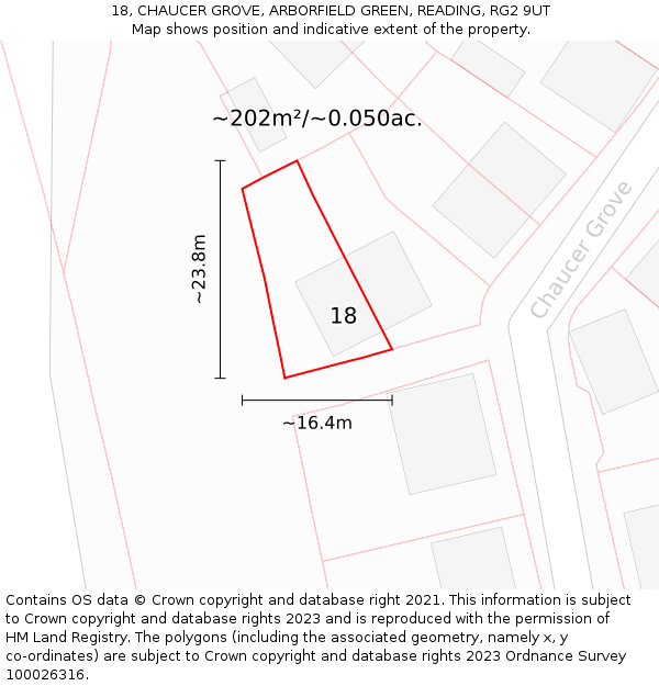 18, CHAUCER GROVE, ARBORFIELD GREEN, READING, RG2 9UT: Plot and title map