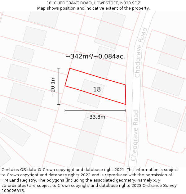 18, CHEDGRAVE ROAD, LOWESTOFT, NR33 9DZ: Plot and title map